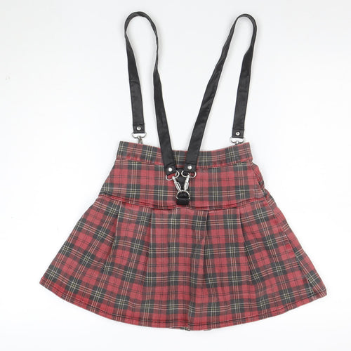 Killstar Women's Red Plaid Pleated Gothic Zip Strap Skirt XS