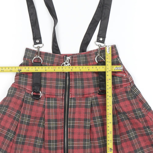 Killstar Women's Red Plaid Pleated Gothic Zip Strap Skirt XS