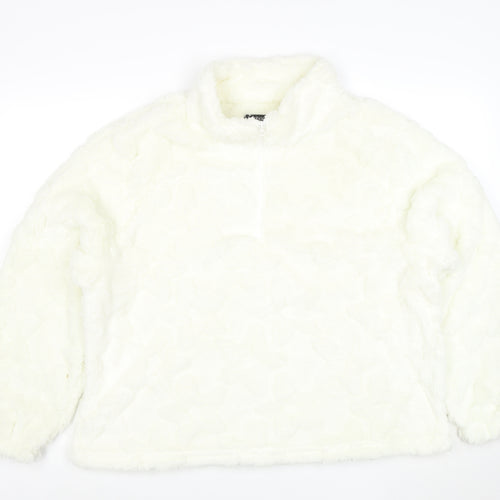 Boohoo Women’s White 1/4 Zip Fleece Hoodie UK 20