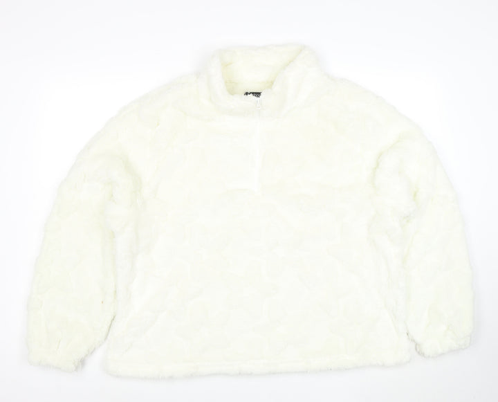 Boohoo Women’s White 1/4 Zip Fleece Hoodie UK 20