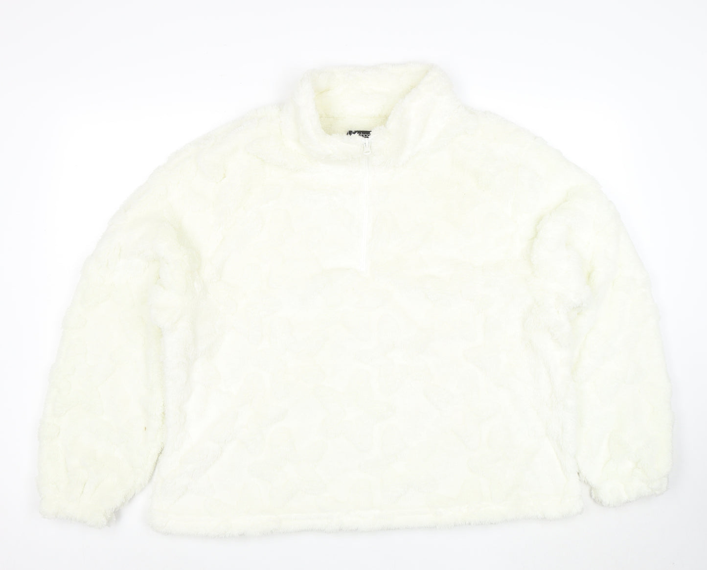Boohoo Women’s White 1/4 Zip Fleece Hoodie UK 20