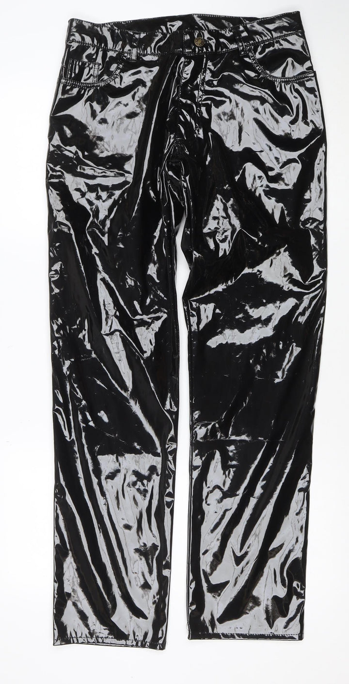 Phaze Womens Black Faux Leather Slim Fit Jeans Size 14 Gothic Rock Style