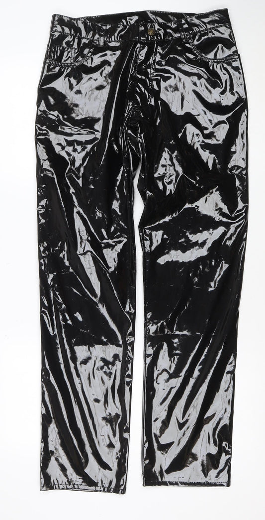 Phaze Womens Black Faux Leather Slim Fit Jeans Size 14 Gothic Rock Style
