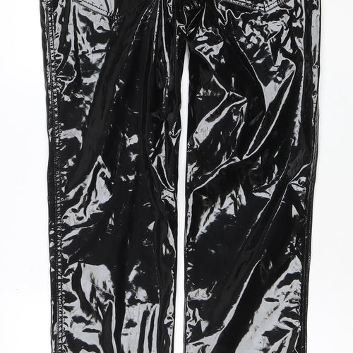 Phaze Womens Black Faux Leather Slim Fit Jeans Size 14 Gothic Rock Style