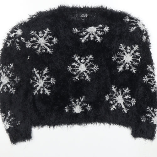 Topshop Women’s Black Snowflake Fuzzy Knit Jumper Size 8