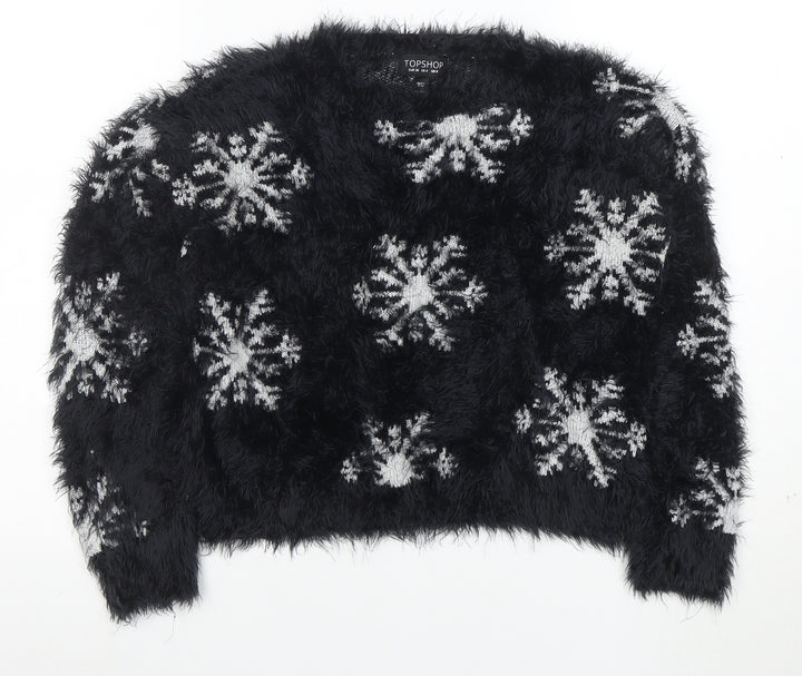 Topshop Women’s Black Snowflake Fuzzy Knit Jumper Size 8