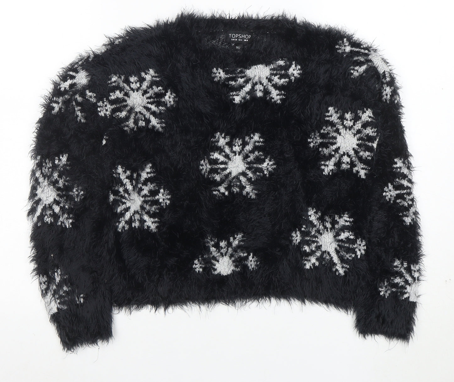 Topshop Women’s Black Snowflake Fuzzy Knit Jumper Size 8