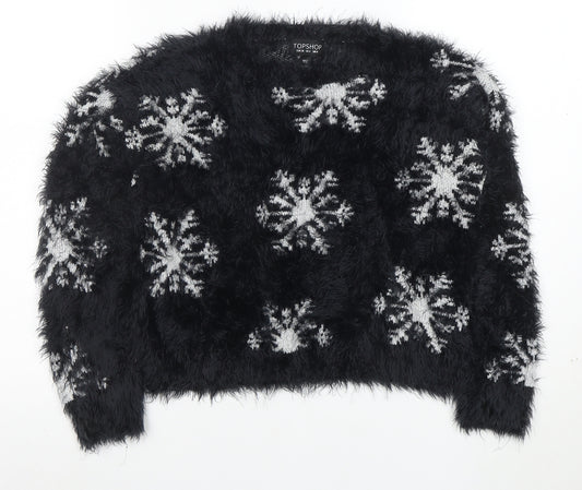 Topshop Women’s Black Snowflake Fuzzy Knit Jumper Size 8