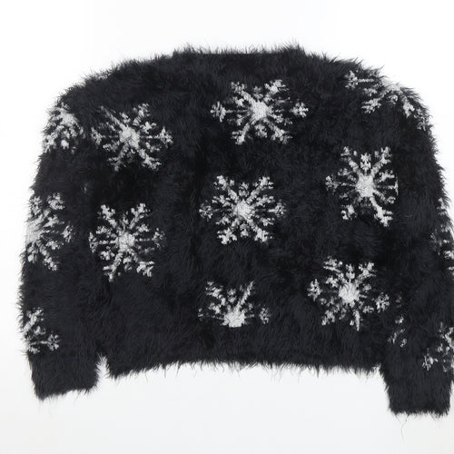 Topshop Women’s Black Snowflake Fuzzy Knit Jumper Size 8