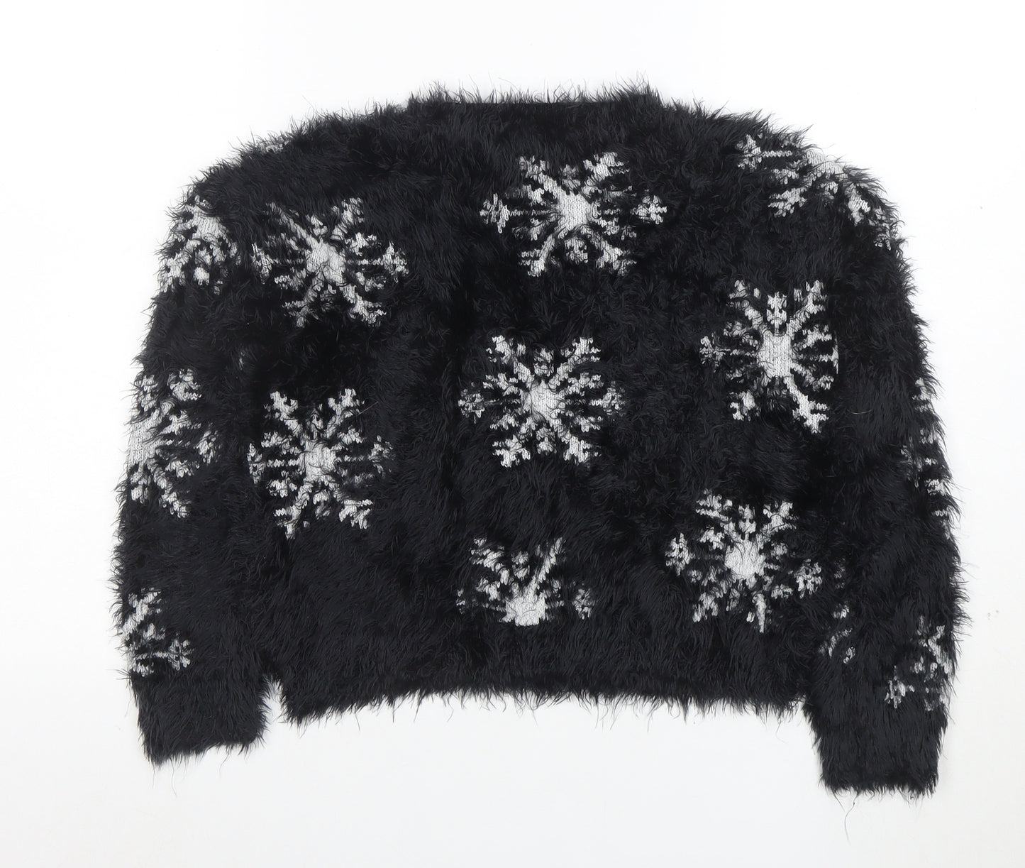 Topshop Women’s Black Snowflake Fuzzy Knit Jumper Size 8
