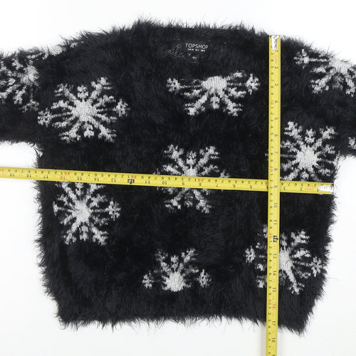 Topshop Women’s Black Snowflake Fuzzy Knit Jumper Size 8