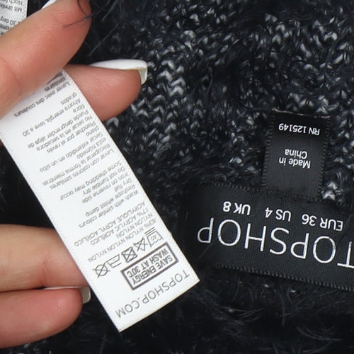 Topshop Women’s Black Snowflake Fuzzy Knit Jumper Size 8