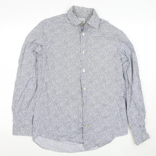 Paul Smith Men Blue Floral Cotton Button-Up Long Sleeve Shirt 15.5 Collar