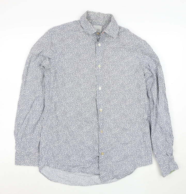 Paul Smith Men Blue Floral Cotton Button-Up Long Sleeve Shirt 15.5 Collar