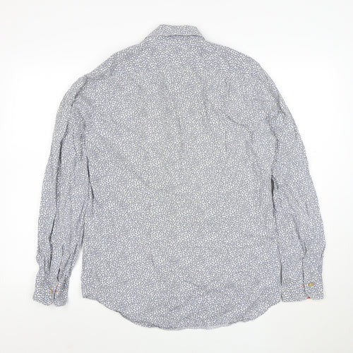 Paul Smith Men Blue Floral Cotton Button-Up Long Sleeve Shirt 15.5 Collar