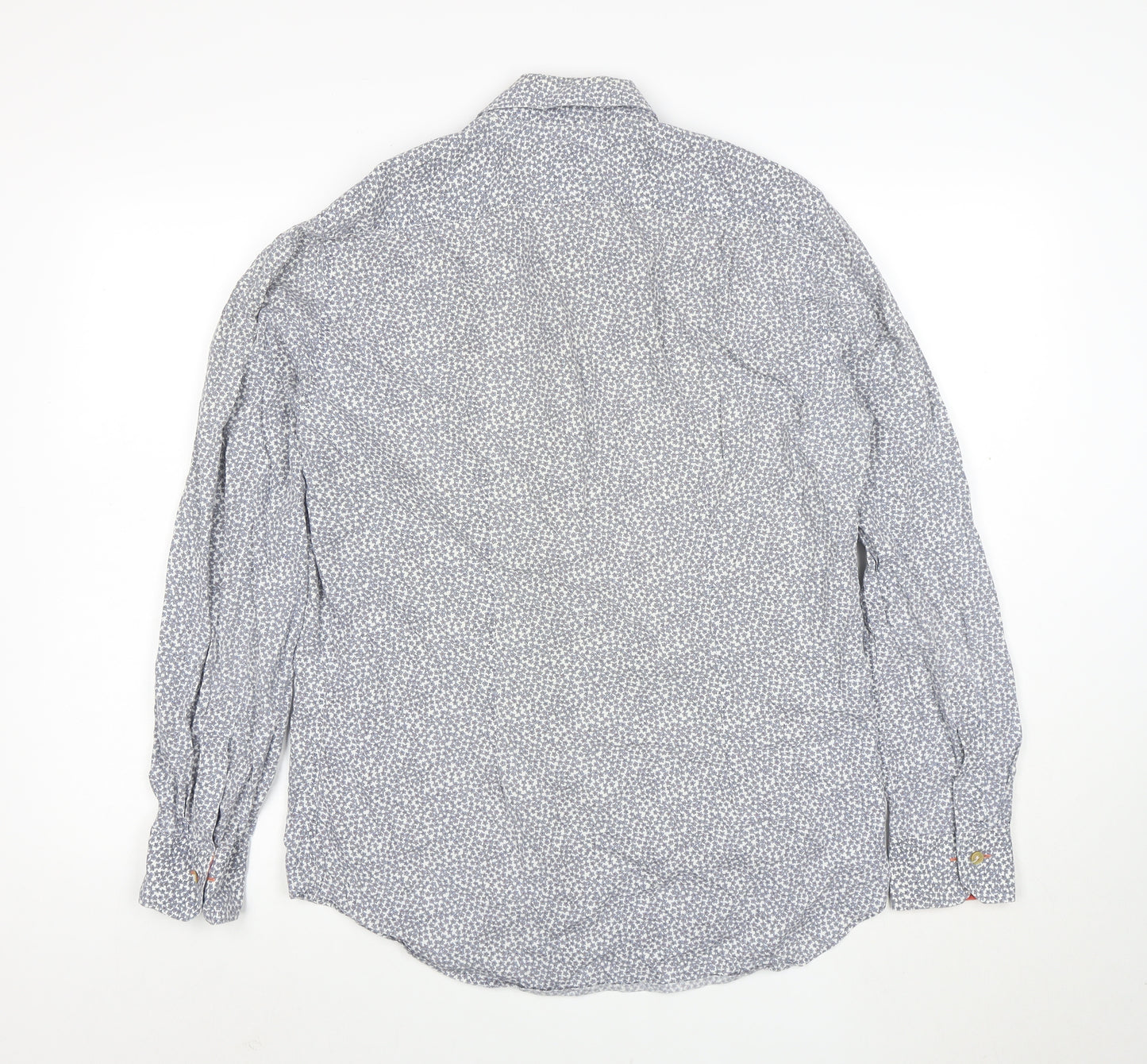 Paul Smith Men Blue Floral Cotton Button-Up Long Sleeve Shirt 15.5 Collar