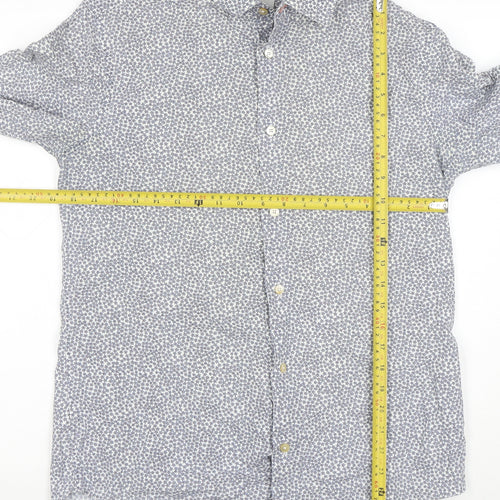 Paul Smith Men Blue Floral Cotton Button-Up Long Sleeve Shirt 15.5 Collar