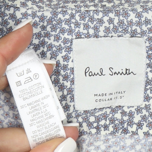 Paul Smith Men Blue Floral Cotton Button-Up Long Sleeve Shirt 15.5 Collar