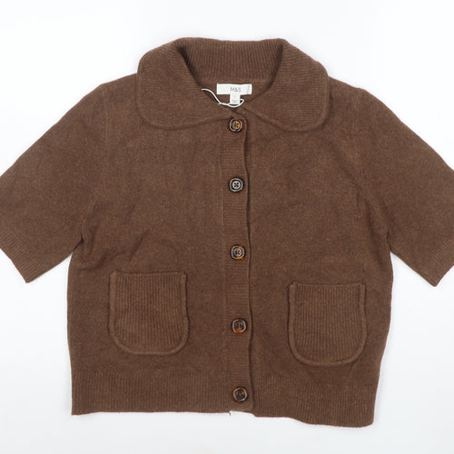 Marks and Spencer Women Brown Small Collared Button Cardigan