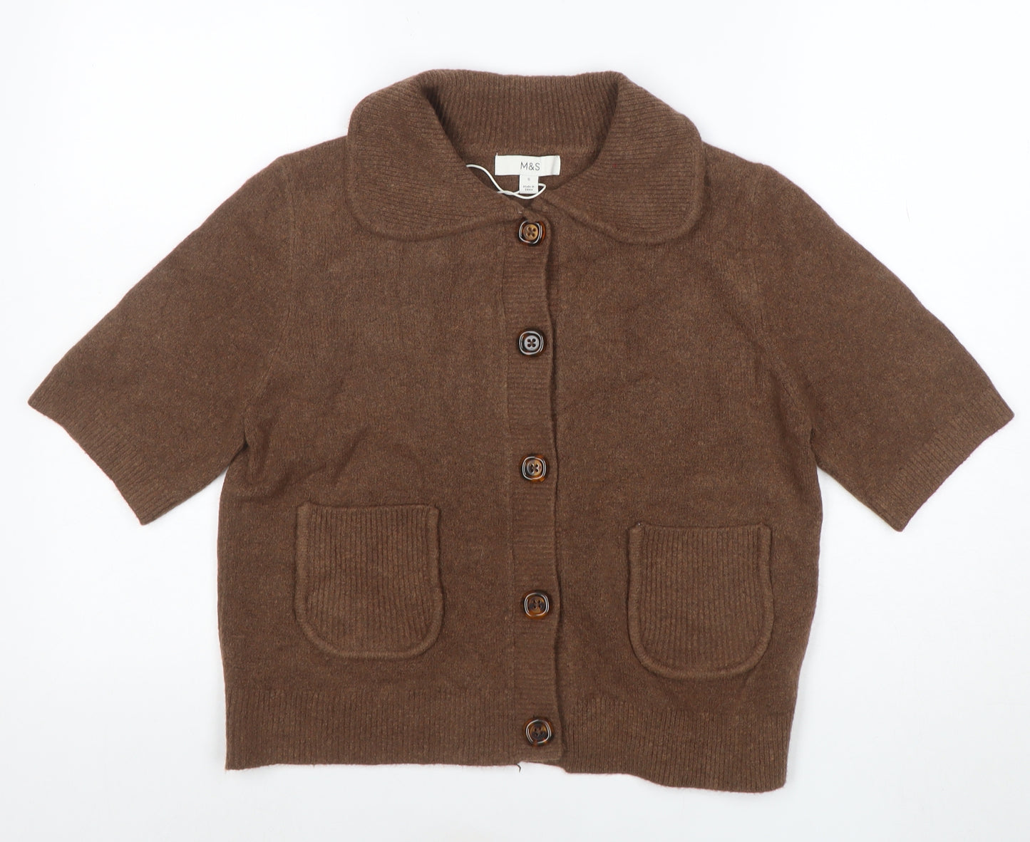 Marks and Spencer Women Brown Small Collared Button Cardigan
