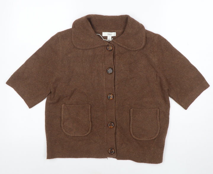 Marks and Spencer Women Brown Small Collared Button Cardigan