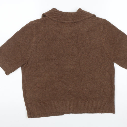 Marks and Spencer Women Brown Small Collared Button Cardigan