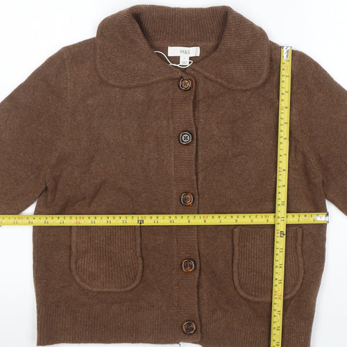 Marks and Spencer Women Brown Small Collared Button Cardigan