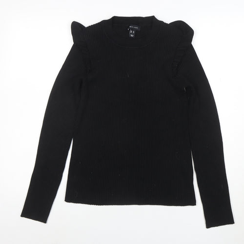 New Look Women's Black Crew Neck Ruffle Sleeve Knit Jumper Size 16