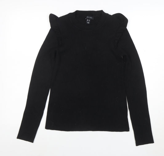 New Look Women's Black Crew Neck Ruffle Sleeve Knit Jumper Size 16