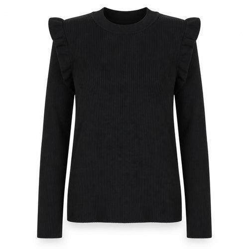 New Look Women's Black Crew Neck Ruffle Sleeve Knit Jumper Size 16