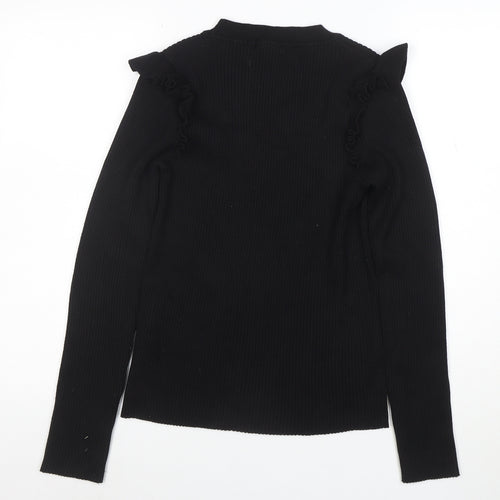 New Look Women's Black Crew Neck Ruffle Sleeve Knit Jumper Size 16