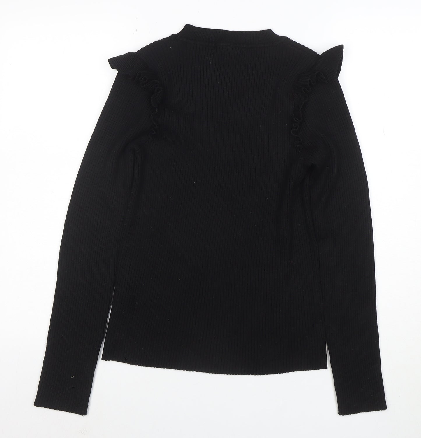 New Look Women's Black Crew Neck Ruffle Sleeve Knit Jumper Size 16