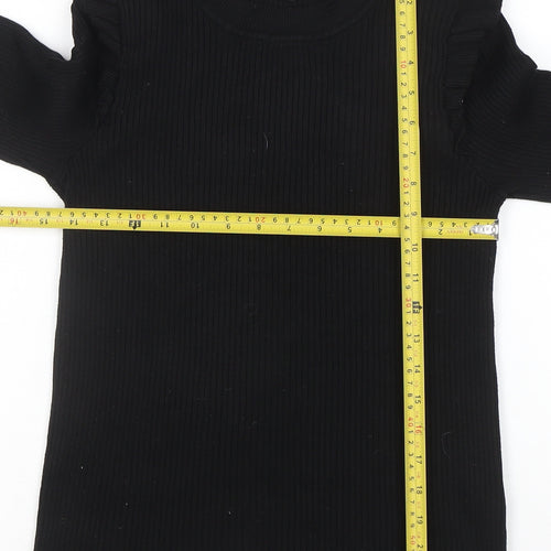 New Look Women's Black Crew Neck Ruffle Sleeve Knit Jumper Size 16