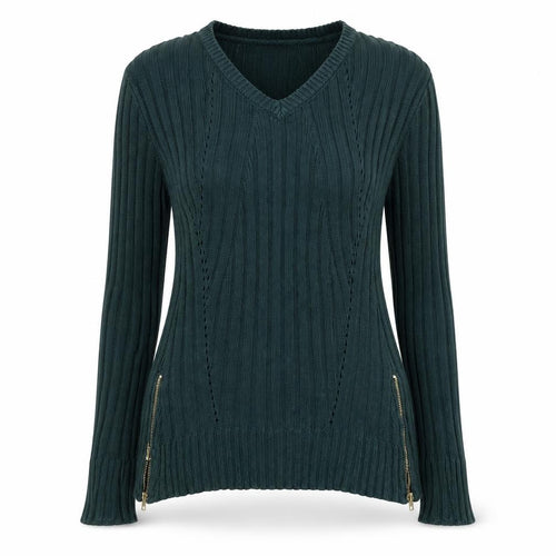 Apricot Women’s Green V-Neck Ribbed Knit Long Sleeve Jumper Size S