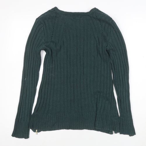 Apricot Women’s Green V-Neck Ribbed Knit Long Sleeve Jumper Size S