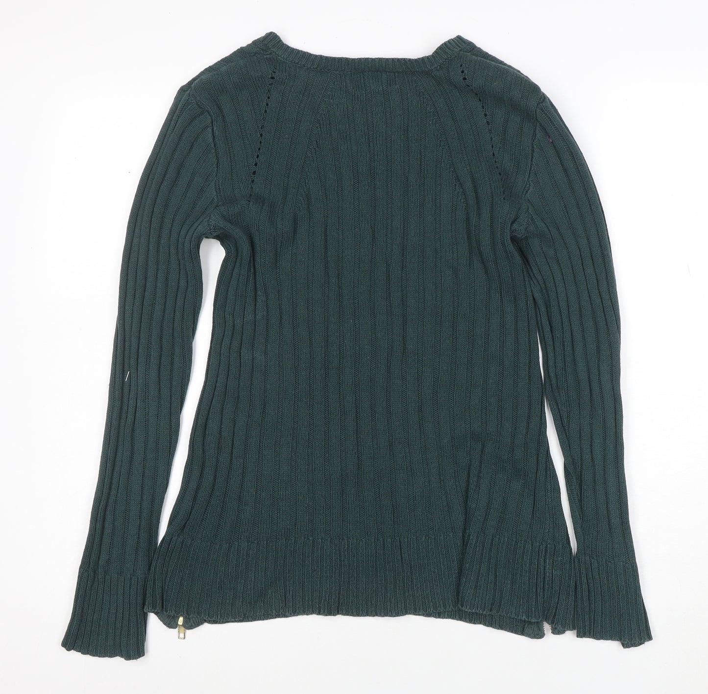 Apricot Women’s Green V-Neck Ribbed Knit Long Sleeve Jumper Size S