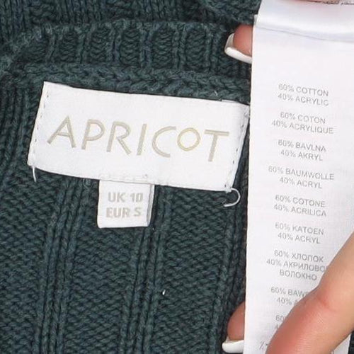 Apricot Women’s Green V-Neck Ribbed Knit Long Sleeve Jumper Size S