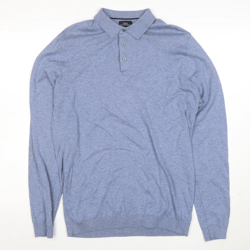 Next Men's Blue Long Sleeve Cotton Polo Shirt Medium