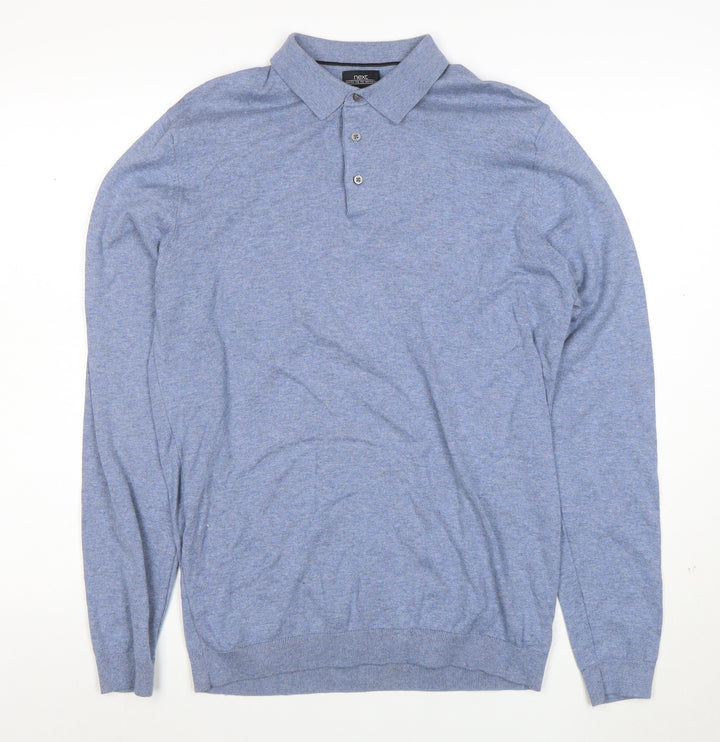 Next Men's Blue Long Sleeve Cotton Polo Shirt Medium