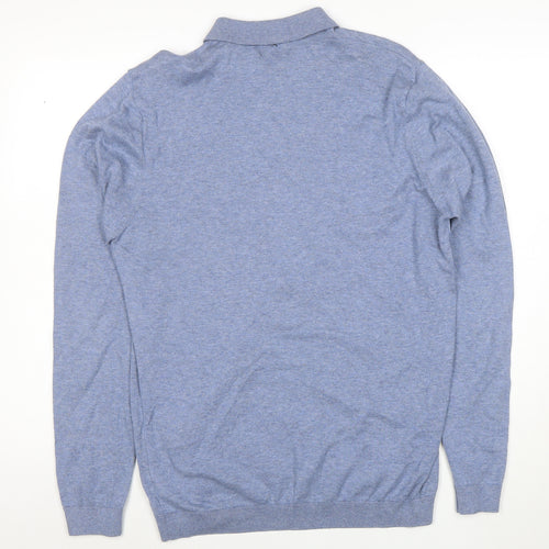 Next Men's Blue Long Sleeve Cotton Polo Shirt Medium