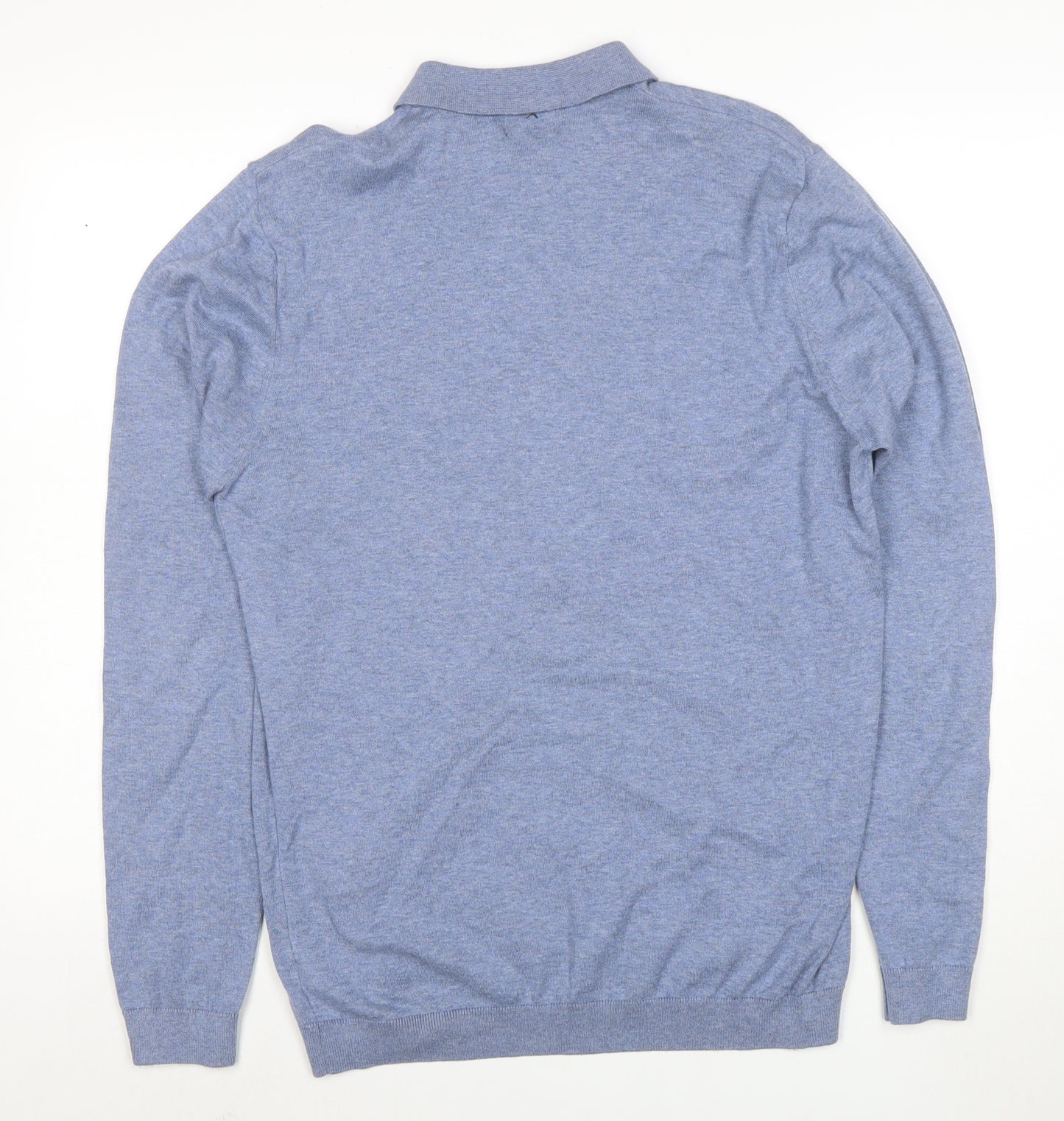 Next Men's Blue Long Sleeve Cotton Polo Shirt Medium