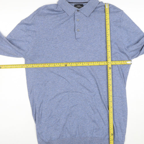 Next Men's Blue Long Sleeve Cotton Polo Shirt Medium