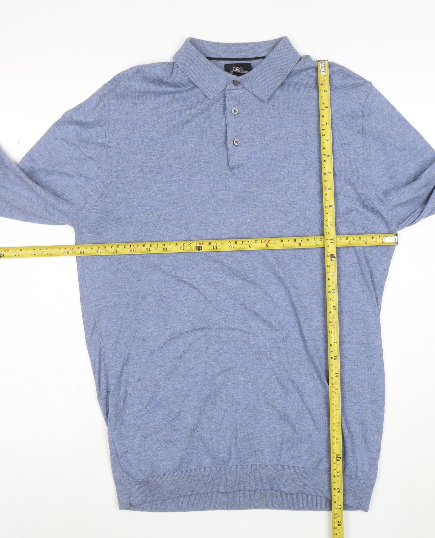 Next Men's Blue Long Sleeve Cotton Polo Shirt Medium