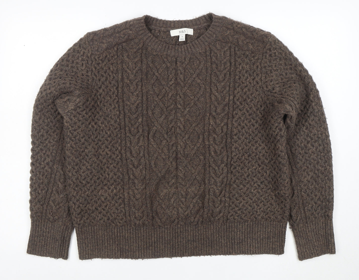 Marks and Spencer Women Brown Cable-Knit Pullover Jumper M