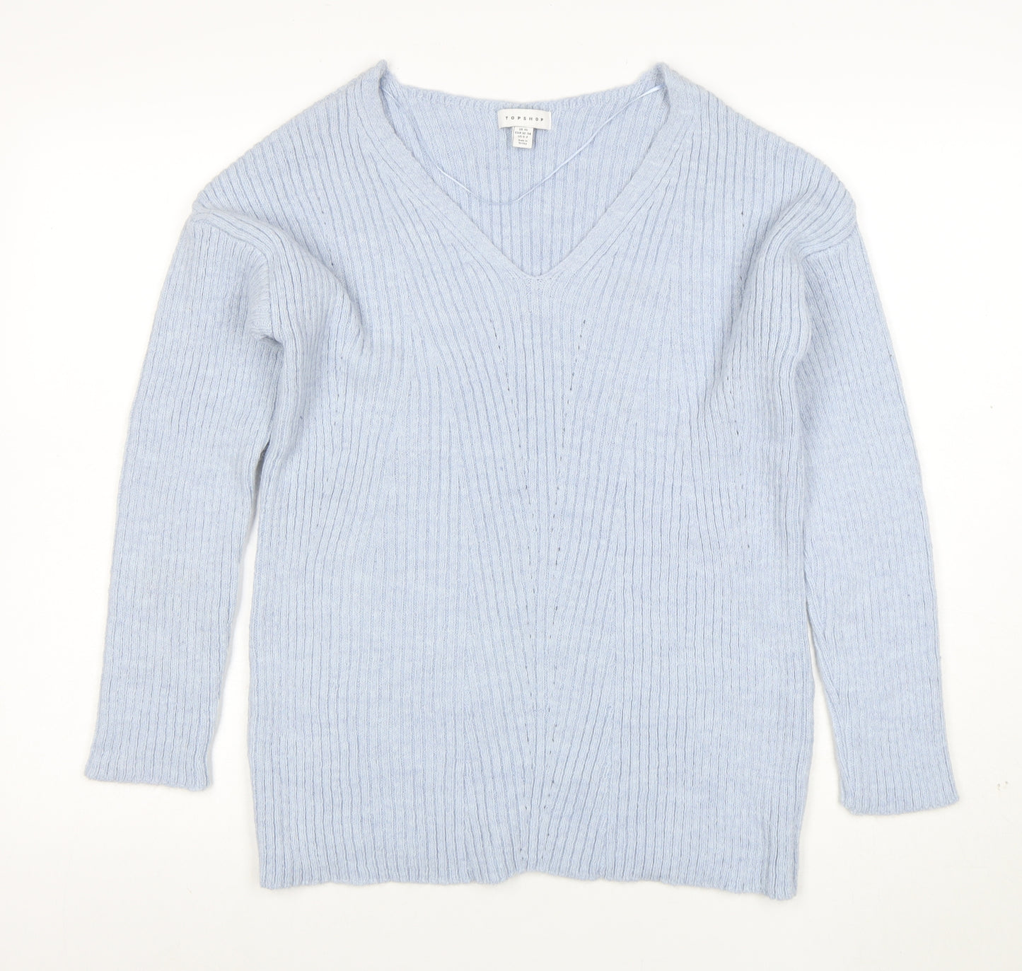 Topshop Women’s Light Blue V-Neck Ribbed Knit Jumper XS