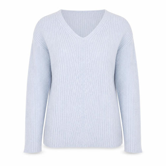 Front view of Topshop Women’s Light Blue V-Neck Ribbed Knit Jumper XS