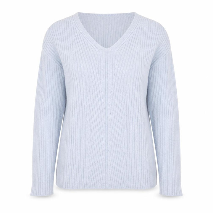Topshop Women’s Light Blue V-Neck Ribbed Knit Jumper XS