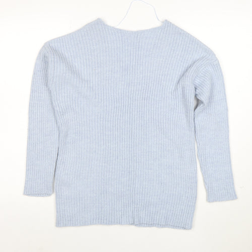 Topshop Women’s Light Blue V-Neck Ribbed Knit Jumper XS