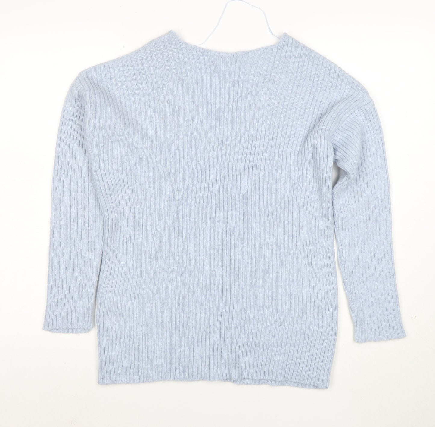 Topshop Women’s Light Blue V-Neck Ribbed Knit Jumper XS