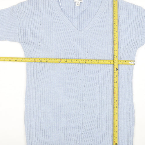 Topshop Women’s Light Blue V-Neck Ribbed Knit Jumper XS